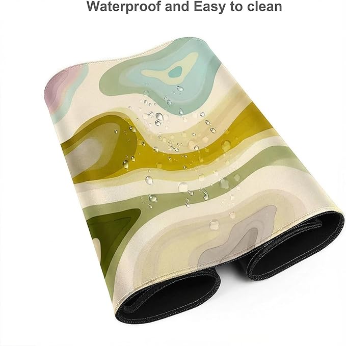 AQQA Large Gaming Mouse Pad 31.5x15.7 Inch, Abstract Desk Mat with Non-Slip Base & Stitched Edge, Green Cute Keyboard Mat for PC Desktop, Office Home Decor, Modern Colorful Design