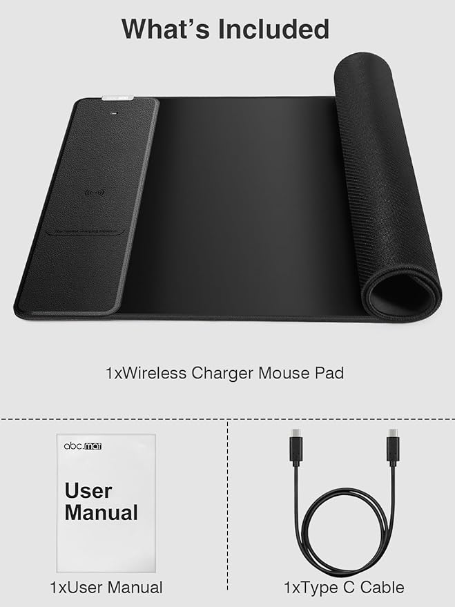 2-in-1 Mouse Pad with Wireless Charging, Gaming Mouse Pad, 31.5"x15.8" Large Desk Mat for Laptop/Keyboard, Waterproof Smooth Surface, Non-Slip Base, No Adapter