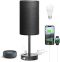 Fenmzee Touch Nightstand Lamp - Black, 3-Way Dimmable, USB A + C Charging, AC Outlet, 17.4inch Medium