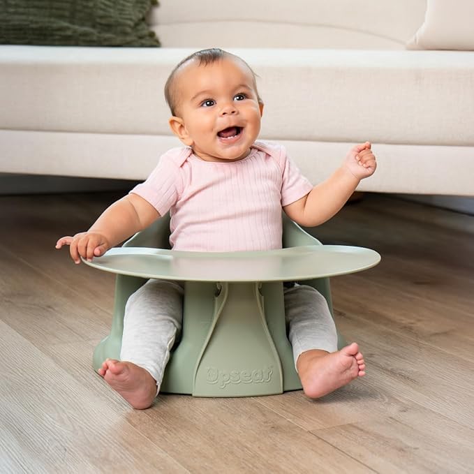 Upseat – The Original Ergonomic Baby Floor & Booster Seat with Tray, Developed with Physical Therapists for Upright Posture & Healthy Hip Development, 4–24 Months, Extra-Large Tray (Sage)