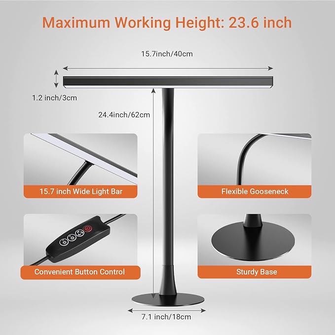LED Desk Lamp for Home Office, 360° Flexible Gooseneck Desk Light with 3 Color Modes & 10 Brightness, Eye-Caring Adjustable Task Light for for Piano, Computer, Workbench, 10W, 1000LM (Black)
