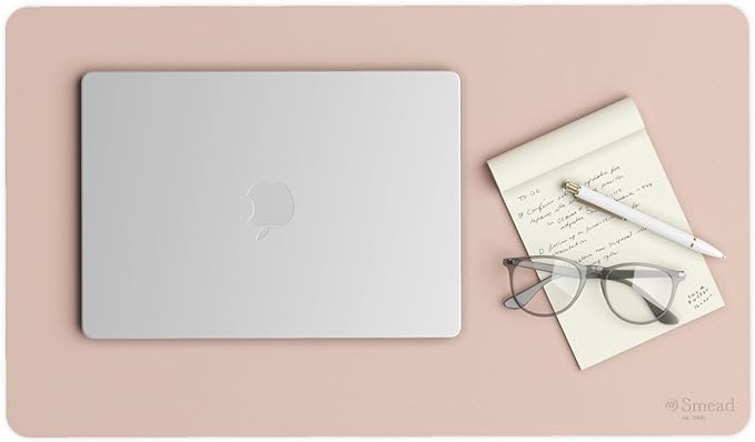 Smead Desk Pad, Vegan Leather Desk Mat with Non-Slip Faux Suede Backing, Perfect Desk Organizer for Office Decor, 23.6” x 13.7” Small, Dusty Rose (64839)
