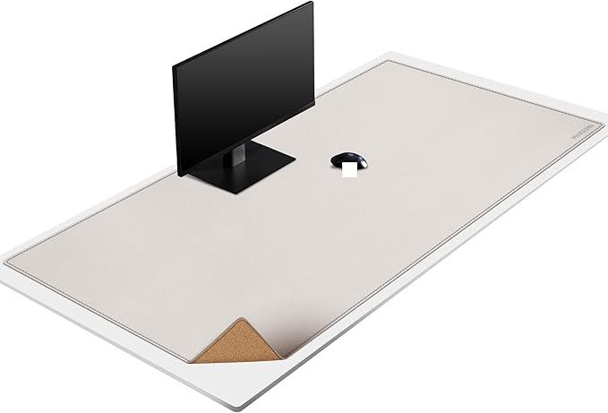 MAIDERN 59”x 27.5” Leather Desk Pad, Large Desk Mat, Cork & Leather Large Mouse pad for Desk, Waterproof Computer Desk Pad for Gaming Home Office (Cream)