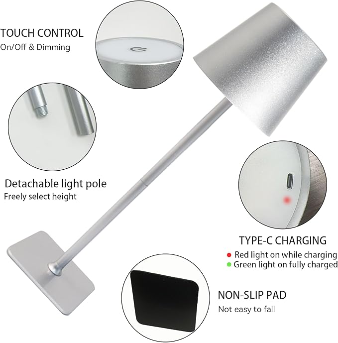 2 Pack Minimalistic Cordless Table Lamps - 2000mAh Rechargeable, Touch Control, 3 Colors Stepless Dimming LED Bottle Lamp Kit for Home & Camping