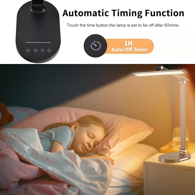 LED Desk Lamp Touch Desk Lamps with 5 Levels Brightness, Dimmable Office Reading Lamp with Adjustable Arm Foldable Table Desk Lamp for Bedroom Bedside Office Study, 3000-6500K(Black)