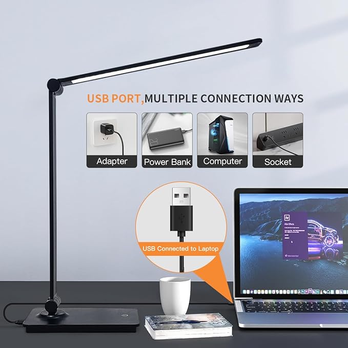 LUJOLUMIN LED Desk Lamp for Home Office, Bright Desk Light for Study, Dimmable Reading Lamp,700 Lumen, 3 Brightness Levels, Touch Control, LED Foldable Led Lamp for Kids