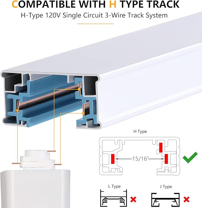 VANoopee 3-Color 20W H Track Lighting Heads Dimmable No Flicker Bright LED Track Lighting Fixtures for Accent Task Retail Kitchen Ceiling Track Light H Type Pack of 4 - CRI90+ 36° 2000lm White