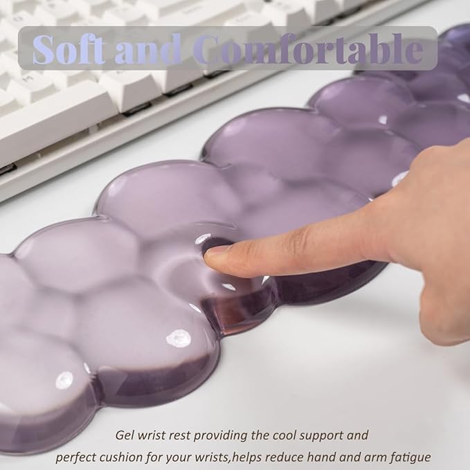Gel Keyboard Wrist Rest Cloud Set, Clear Ergonomic Wrist Support and Arm Support Keyboard Rest for Typing Pain Relief, with Non-Slip Soft Washable Wrist Rest(Purple Grey)