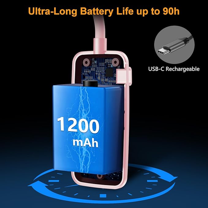 Gritin 19 LED Rechargeable Book Light for Reading in Bed with Memory Function- Eye Caring 3 Color Temperatures,Stepless Dimming Brightness,90 Hrs Runtime Clip on Light for Book Lovers-Pink