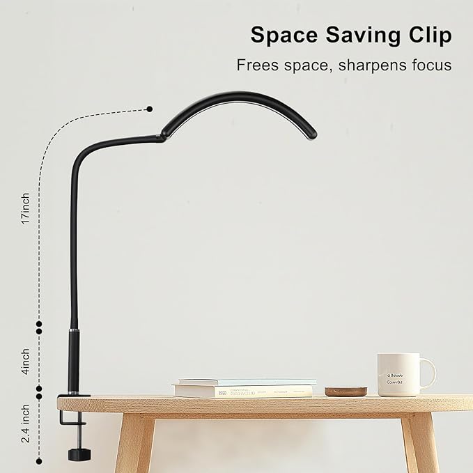 Professional Half Moon LED Desk Light for Nail Techs & Artists – Flexible Gooseneck Lamp with Clamp, 3 Color Modes & 5 Brightness Levels for Manicure, Tattoo, Beauty Work