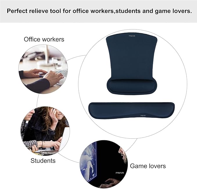 MOSISO Wrist Rest Support for Mouse Pad & Keyboard Set, Ergonomic Mousepad Non-Slip Base Home/Office Easy Typing Cushion with Neoprene Cloth & Raised Memory Foam, Haze Blue