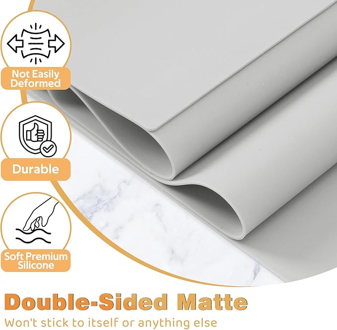 49.2" x 15.7" Large Silicone Mat for Kitchen Counter Protector, Cuttable Silicon Countertop Protector Mat Heat Resistant Mats for Countertop, Cut to Fit Placemat Ship Roll by Foepoge, Gray