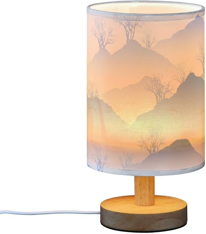 Blue Mountain LED Table Lamp, Bedside Lamp with Linen Lampshade, Flicker-Free Eye Care USB Plug in Nightstand Lamp, for Bedroom and Office