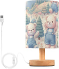 Bear LED Table Lamp, Bedside Lamp with Linen Lampshade, Flicker-Free Eye Care USB Plug in Nightstand Lamp, for Bedroom and Office
