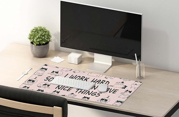SSOIU Funny Cats Quote Extended Gaming Mouse Pad (35.5x15.7 in), Large Non-Slip Rubber Base Mousepad with Stitched Edges, Waterproof Keyboard Mouse Mat Desk Pad for Work, Game, Office, Home