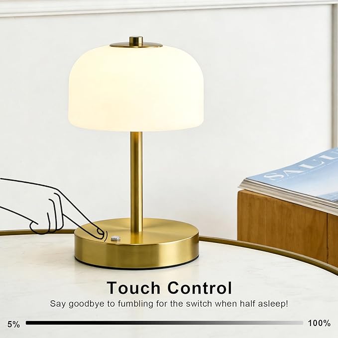 Oneach 9" Touch Control Gold Table Lamp with USB A+C Charging Ports, Dimmable LED Bedside Lamp with 3 Color Temperatures, Small Modern Table Lamps for Bedroom Nightstand Living Room