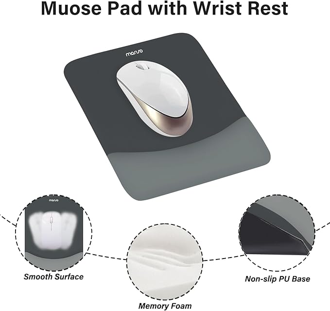 MOSISO Wrist Rest Support for Mouse Pad&Keyboard Set, Rectangular Ergonomic Mousepad Non-Slip Base Home/Office Easy Typing Pad with Neoprene Cloth&Raised Silicone Lining, Slate Gray