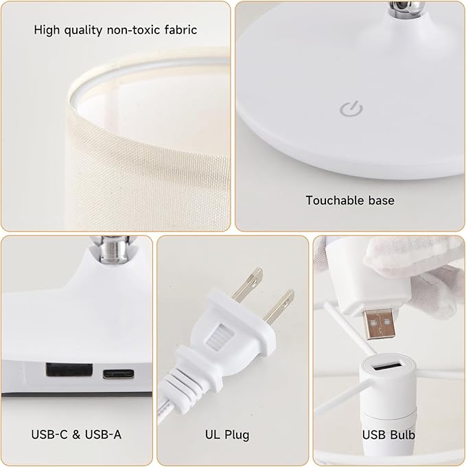 Table Lamps Set of 2 with USB C+A Ports, Table Lamp for Living Room Bedroom, Bedside Lamps for Nightstand with 2 Dimmable LED Bulbs Included