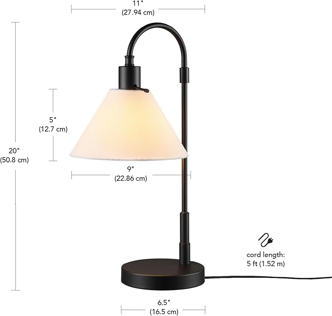 Globe Electric 20" Table Lamp, Matte Black, White Fabric Shade, Rotary Switch on Socket, 5-Foot Black Cord, Bedroom, Home Décor, Nightstand