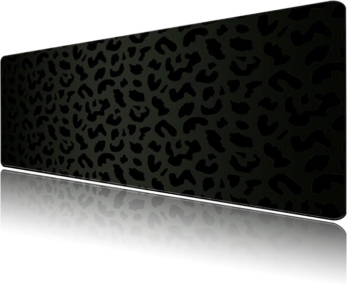 Extended Large Computer Gaming Mouse Pad Desk Mat(31.5×15.7 in),Desk Pad with Non-Slip Base Stitched Edges,Suitable for Work Office Large Gaming Mouse Pad Desktop Pad-Black Leopard Cheetah