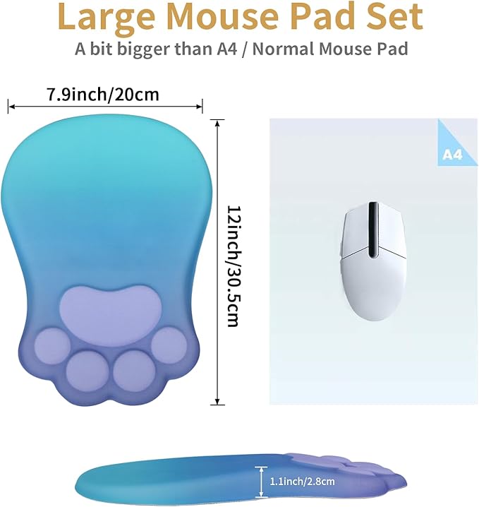 L-SPOUTTO Ergonomic Mouse Pad with Wrist Rest,Cute Cat Paw Mousepad Wrist Support,Comfortable Massage Design Computer Pain Relief Mouse Pad with Non-Slip PU Base for Desk Laptop Gaming,Purple&Green