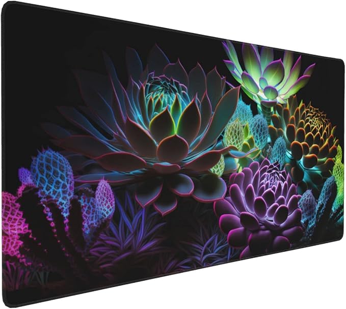 Gaming Mouse Pad,Large Mouse Pads for Desk,Non-Slip Rubber Base Extended Mousepad,XXL Keyboard Mouse Mat,Computer Keyboard Desk Pad with Stitched Edges,35.4x15.8inch,Succulent Plants
