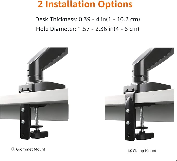 Amazon Basics Gas Spring Single Computer Monitor Arm Desk Mount, Adjustable, Holds up to 27" Monitors, Black