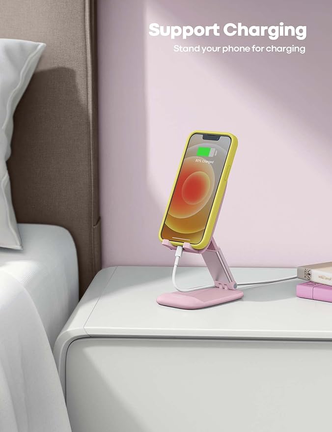 Lamicall Pink Phone Holder, Desk Accessories - Rose Gold Pink Office Cell Phone Holder, Desktop, Office Desks Accessories, Desk Decor Gifts for Women, for iPhone, 4-8'' Phone
