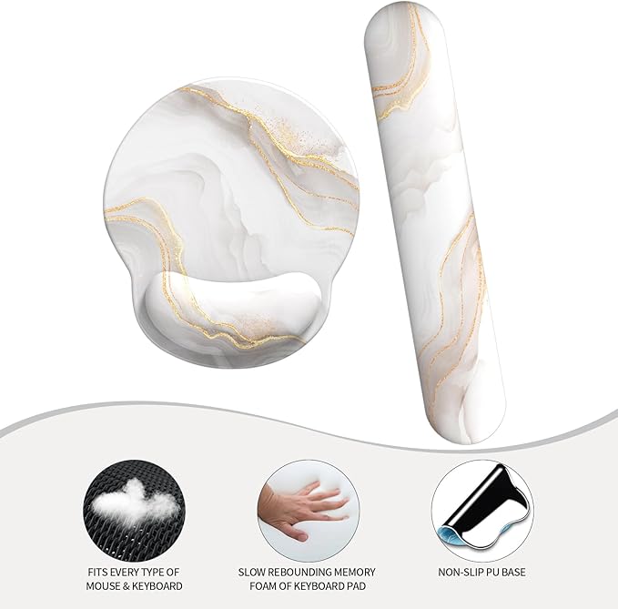 eulps Mouse Pad Wrist Support, Ergonomic Memory Foam Keyboard Wrist Pad & Gel Wrist Rest Set for Computer Keyboard for Easy Typing for Office & Home