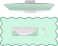 Leather Desk Mat, XXL Large 31.4x15.7in Scalloped Gaming Mouse pad，Non-Slip Rubber Base Keyboard Pad Mousepad for Laptop Computer Game Home Office，Waterproof and Oilproof Desktop Mat I Green