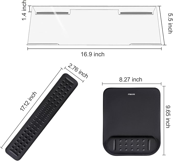 MOSISO Computer Keyboard Stand&Wrist Rest Support for Keyboard &Mouse Pad Set, Ergonomic Massage Wrist Rest Set, Easy Typing Working Acrylic Clear Stand for Office Home, Black