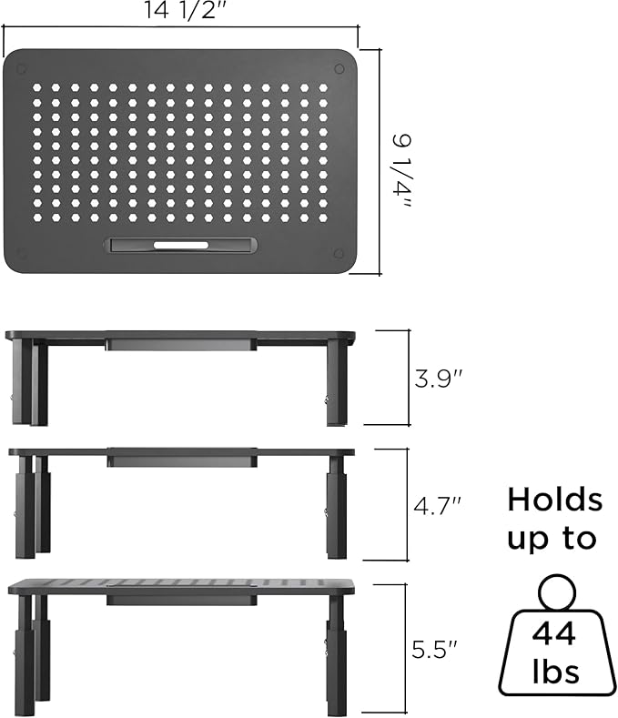 EVOOMI Back Saver Monitor Stand for Desk - 2 Pack Monitor Riser - Anti-Skid HD Hexagonal Steel Computer Stand - Free Cable Ties - Mesh Metal Computer Item Stand - Printer & iMac