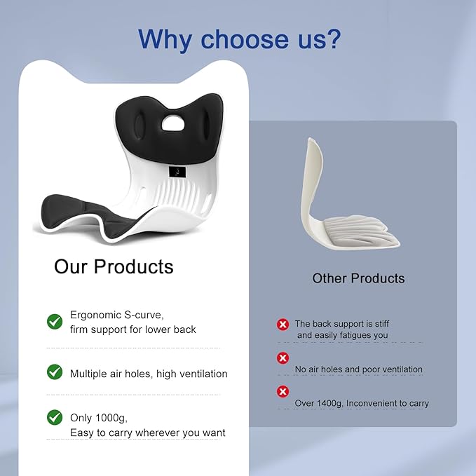 Ergonomic Back Support Office Chair Posture Correction Back & Tailbone Support Seat Cushion Memory Foam Portable Floor Seat Comfortable Lumbar Pillow Home Outdoor Gaming