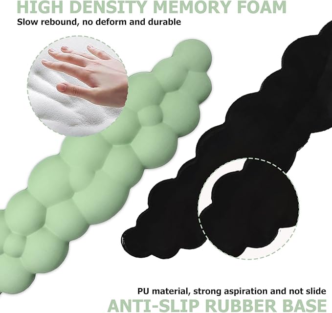 Cloud Wrist Rest Keyboard, PU Leather Memory Foam Wrist Rest for Computer Keyboard, Ergonomic Keyboard Wrist Rest and Cute Mouse Wrist Rest for Gaming,Office,Computer,Typing,Pastel Green