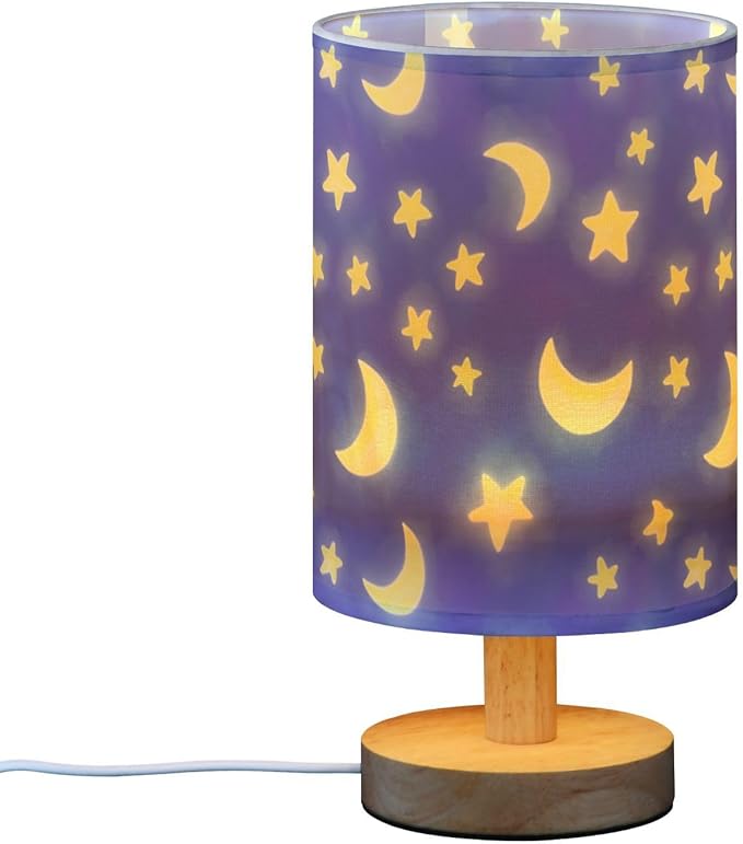Moon LED Table Lamp, Bedside Lamp with Linen Lampshade, Flicker-Free Eye Care USB Plug in Nightstand Lamp, for Bedroom and Office