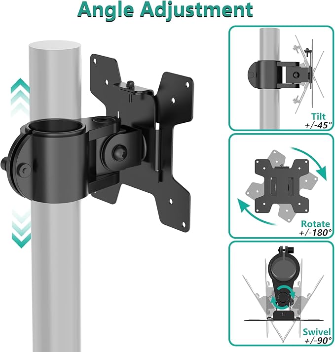 WALI Monitor Pole Mount for Universal Monitor Mounting System, Pole Mount Bracket Fits 1.375”Diameter Pole, Mounting Holes for 75 x 75mm and 100 x 100mm (VES01), Black
