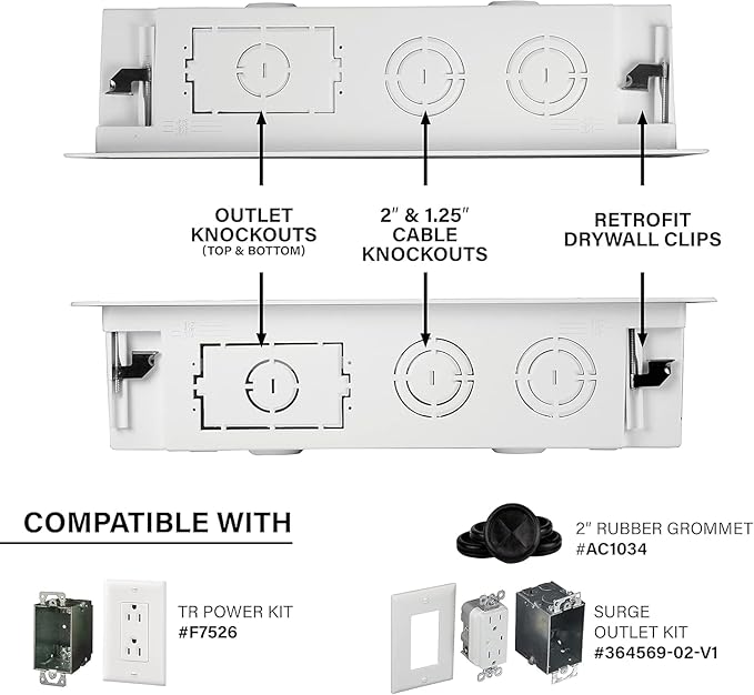 Legrand - OnQ 9" In-Wall Media Box For Device & Cable Management - Structured Wiring Enclosure With Customizable Knockouts - Includes Removable Mounting Plate For Maximum Capacity - White, ENP0905NAV1