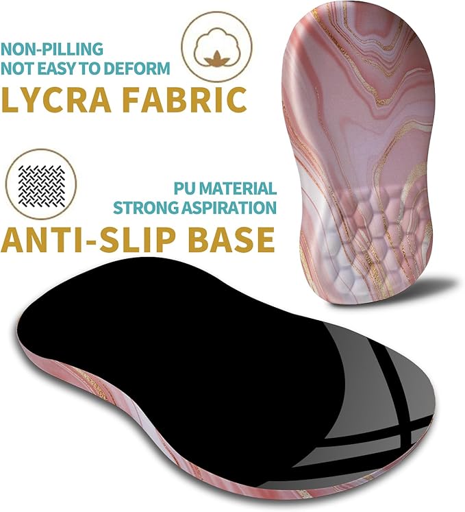 Hokafenle Ergonomic Mouse Pad Wrist Support with Massage Design, Wrist Rest Mousepad with Memory Foam&Non-Slip PU Base, Mouse Pads for Wireless Mouse & Desk (12x8 inch,Pink Gold Marble)