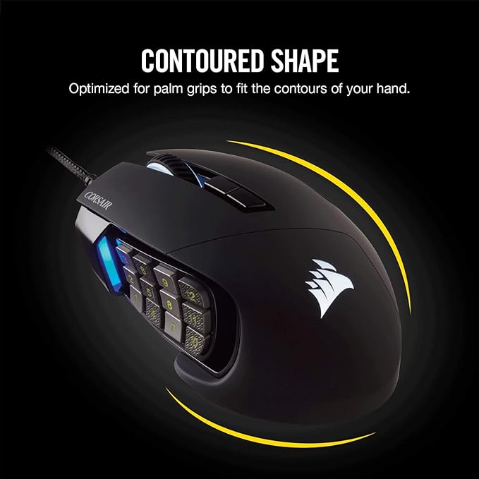 Corsair Scimitar Pro RGB Optical MMO Gaming Mouse (16,000 DPI Optical Sensor, 12 Programmable Side Buttons, 4-Zone RGB Multicolour Lighting, On-Board Storage) - Black