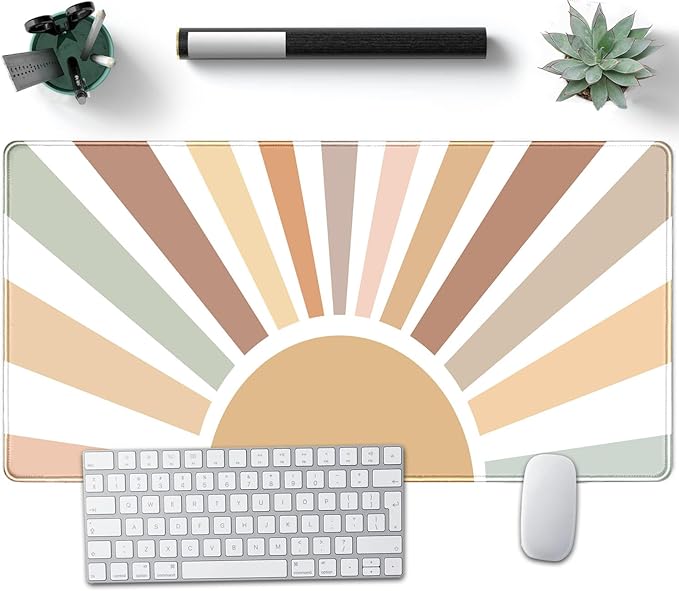 Boho Desk Mat, Sunshine Large Mouse Pad, XXL Mousepad Long Laptop Keyboard Mat, 31.5 X15.7, Stitched Edges