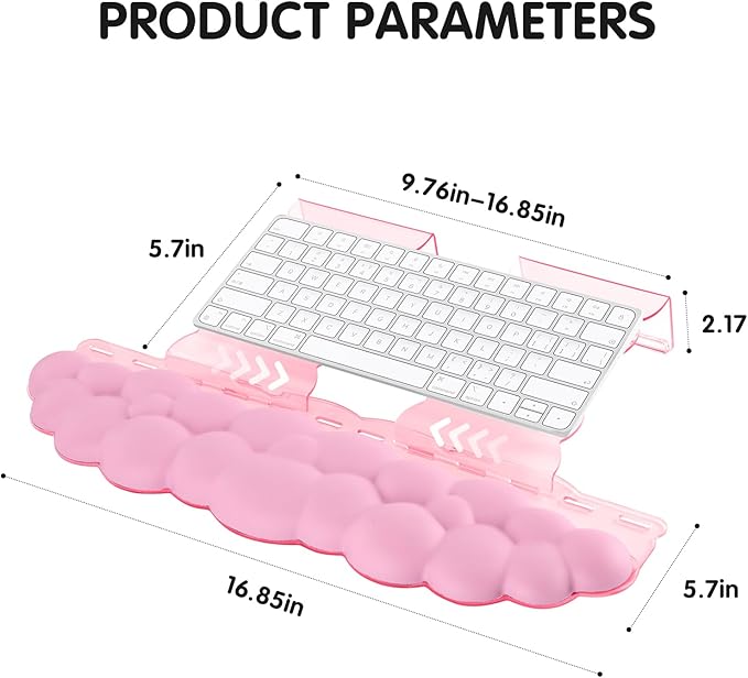 Ergonomic Keyboard Wrist Rest,Adjustable Tilt Stand Combo,Pink Acrylic Cloud Comfort Wrist Support, Customizable Width Riser for Home,Office Desk - Portable Comfortable Typing (Pink)