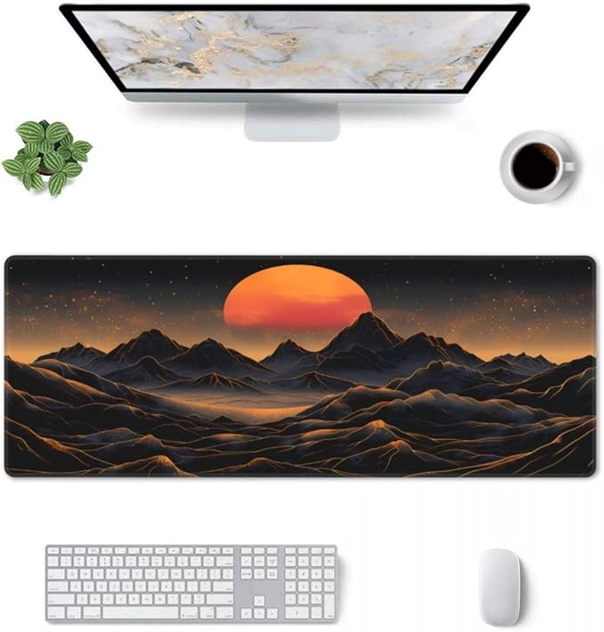 Desk Pad,Office Desk Mat 31.5"×11.8" Large Gaming Mouse Pad,Durable Extended Computer Mouse Pad,Waterproof Thick Big Mouse Pads with Non-Slip Rubber Base Office Black Gold Mountain Sunset