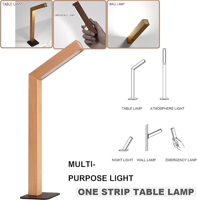 Wooden Desk Light ，Dimmable Desk Lamp for Home Office with USB Wireless Charging Port ，Touch Control RotatableDesk Adjustable Night Light(Beech Wood)