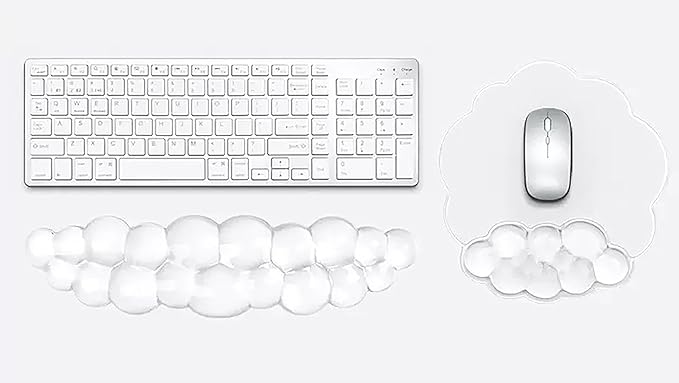 Mouse Pad with Wrist Rest, Soft Cloud Gel Keyboard Mouse Pad Set with Hand Wrist Support, Cute Non Slip Office Desk Accessories for Comfort/Computer/Laptop (2Pc Clear Cloud)