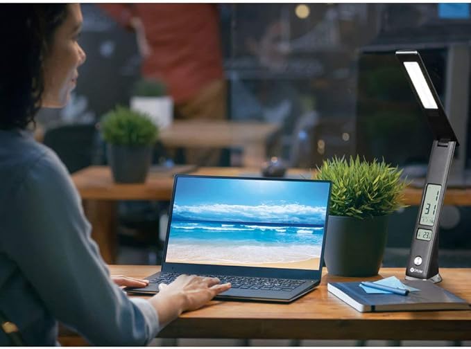 Prevention by OttLite LED Task Adjustable Lamp with Digital Display - Adjustable Neck, 3 Color Modes & USB Charging - Eye-Friendly Lighting for Crafting, Office Work, Reading & Studying