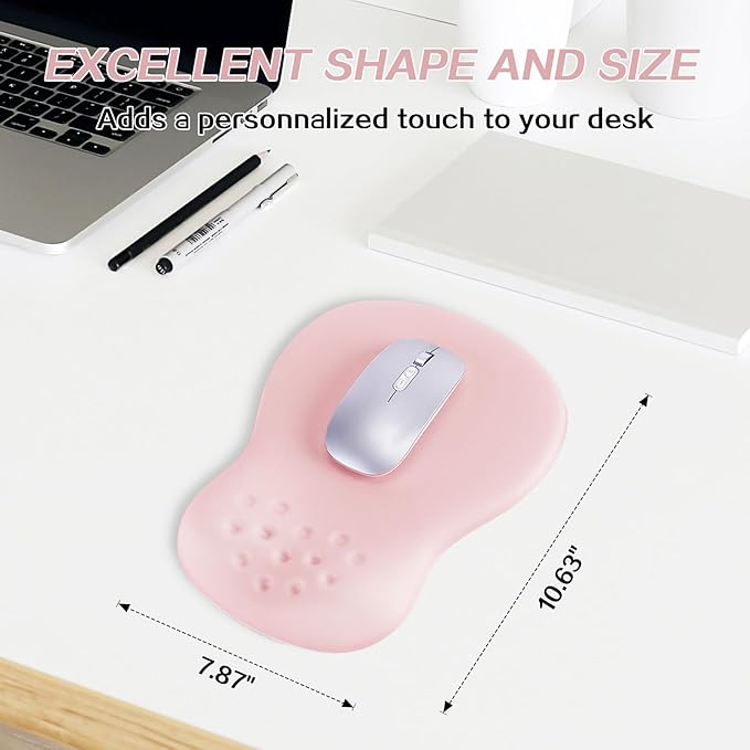 Ergonomic Wrist Rest with Mouse Pad, Mouse Pad with Comfortable Memory Foam Wrist Rest, Massage Design, Non-Slip Rubber Base, Made Easy Typing & Relieve Wrist Pain, Pink