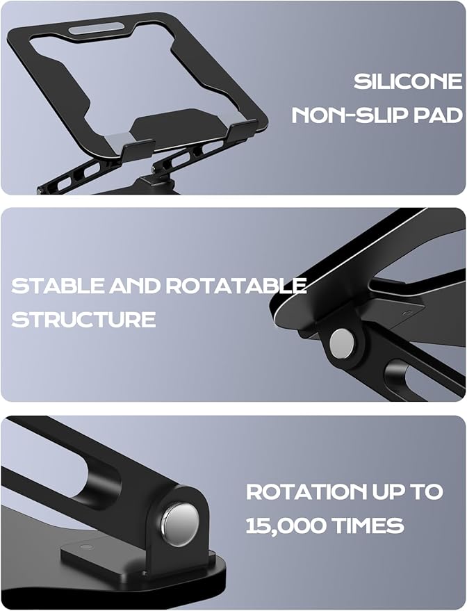 Adjustable Laptop Stand for Desk, Metal Foldable Laptop Riser, Ventilated Cooling Lectern, Ergonominc Computer Notebook Stand for Desk Compatible with 10-15.6“ Laptops