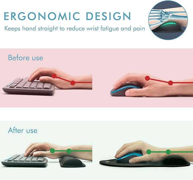 VAGAU Premium Keyboard Wrist Rest and Mouse Pad Wrist Support, Ergonomic Memory Foam Set for Office, Laptop, Mac, Computer and Gaming, Comfortable Typing (2 Pack)
