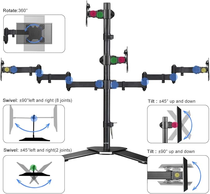 Suptek Quad LED LCD Monitor Stand up Free-Standing Desk Stand Extra Tall 31.5" Pole Heavy Duty Fully Adjustable Mount for 4 (3+1) / Four Screens up to 27 inch (ML6864)