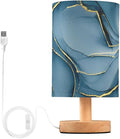 Blue LED Table Lamp, Bedside Lamp with Linen Lampshade, Flicker-Free Eye Care USB Plug in Nightstand Lamp, for Bedroom and Office